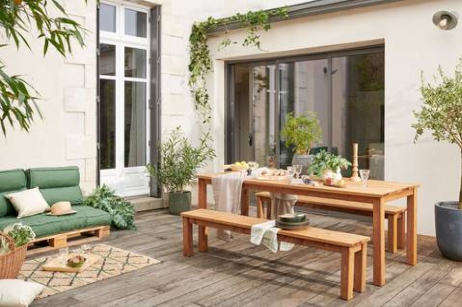 Camif Table 200 X 78 Cm Avec Deux Bancs En Bois Eloise Ekju Online