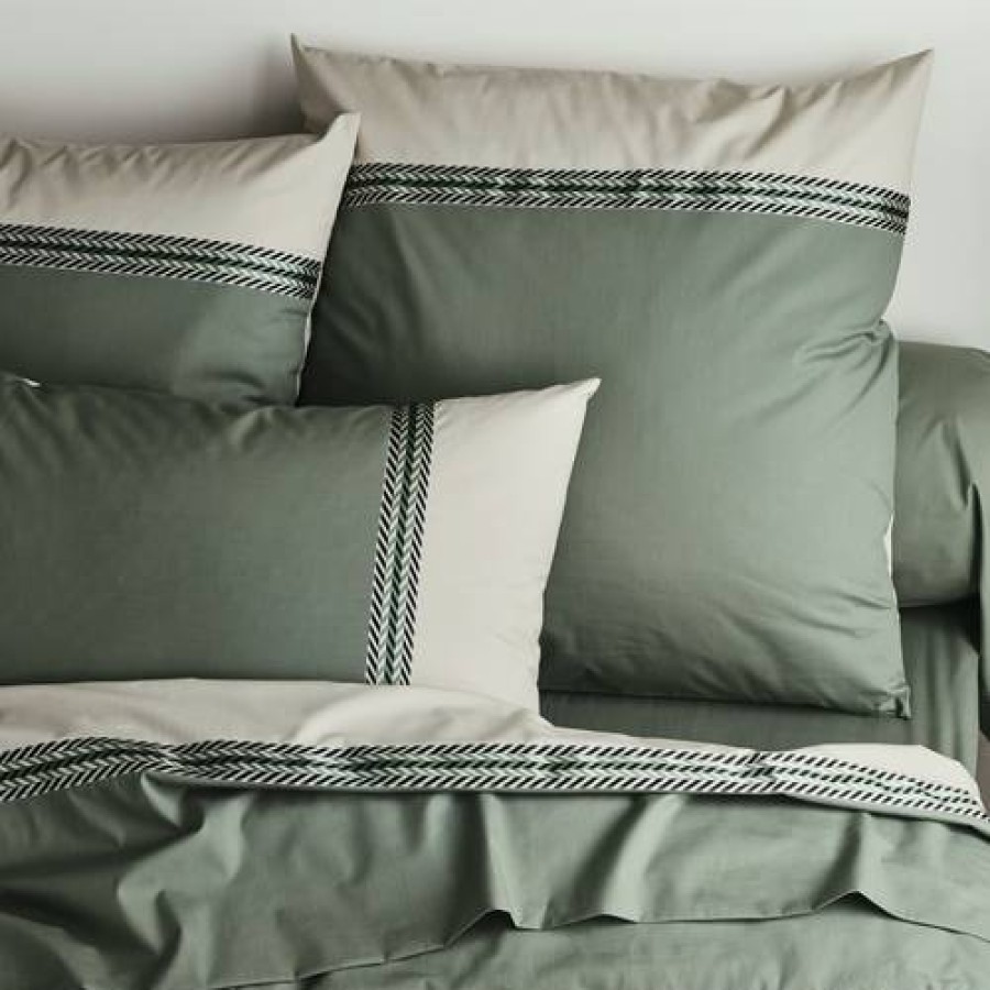 Camif Housse De Couette Percale Noa Kaki Tradilinge New