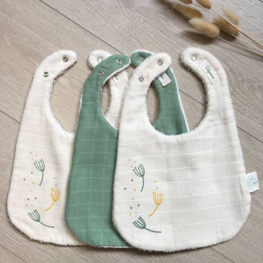 Camif Lot De 3 Bavoirs Coton Bio Pitigaia , Vert Hot