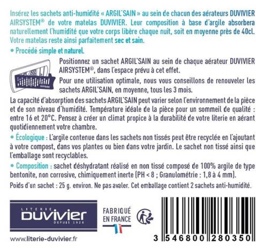 Camif Lot De 2 Sachets Anti-Humidite Argil'Sain Duvivier Best