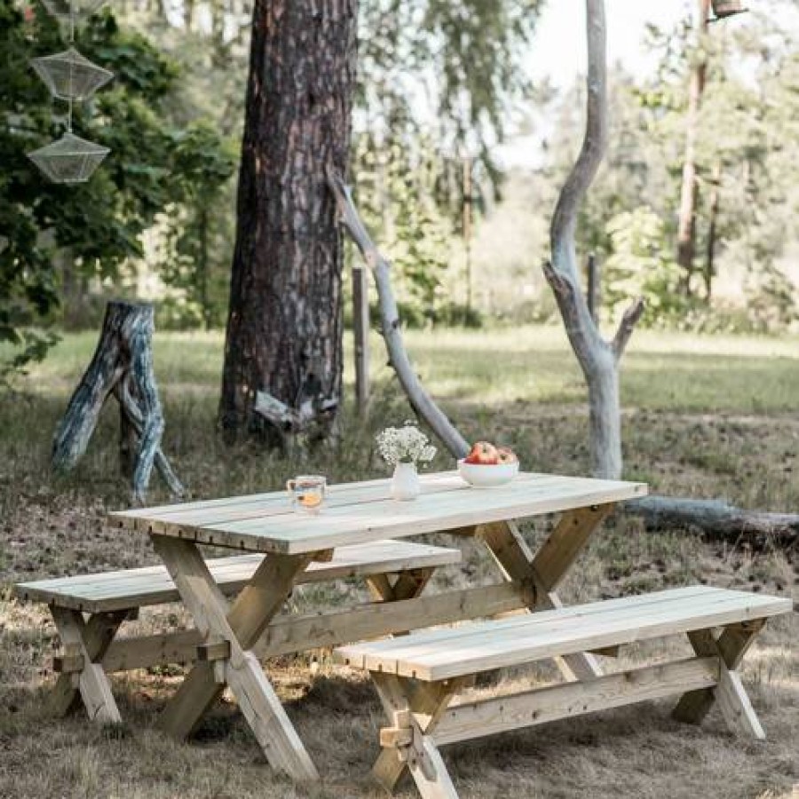 Camif Table De Pique-Nique Avec 2 Bancs En Bois Emeline Ekju Hot